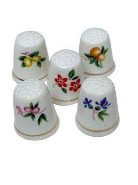 Vintage Thimbles Set of 5 Ashleydale England Bone China Florals Fruits